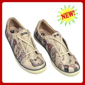 DOGO Cat Paw Print Sneakers Women US 9.5 EU‎ 41 Tan Vegan Leather Low Top